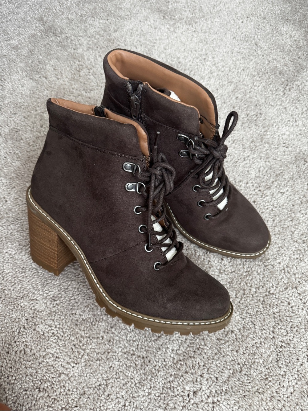Universal Thread Dark Brown Suede Lace-Up Block Heel Ankle Boots